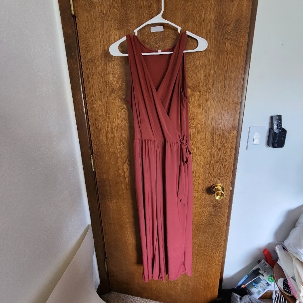 Mauve wrap jumpsuit midi length